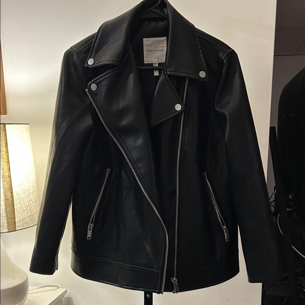 All Saints Black Leather Asymmetric Biker Jacket